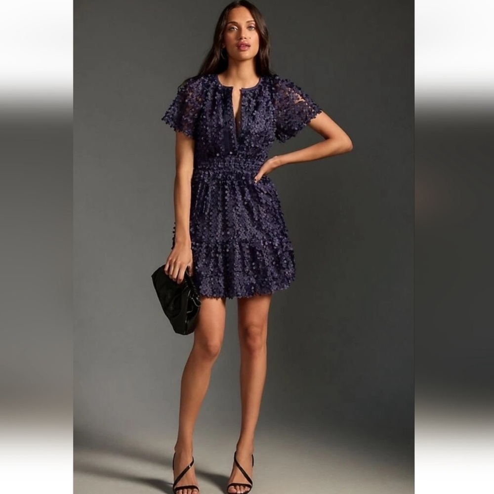 Anthropologie Navy Textured Mini Dress